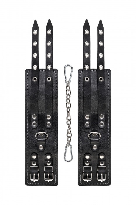 Черные кожаные оковы с двумя ремнями и красной подкладкой - Pecado - купить с доставкой в Новочеркасске