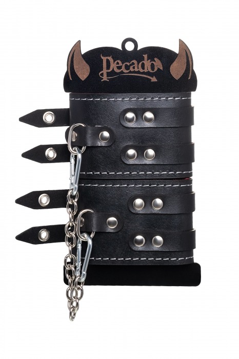 Черные кожаные оковы с двумя ремнями и красной подкладкой - Pecado - купить с доставкой в Новочеркасске