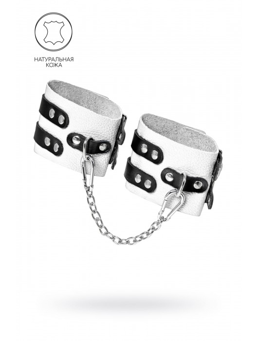 Бело-черные оковы с двумя ремешками и люверсами - Pecado - купить с доставкой в Новочеркасске