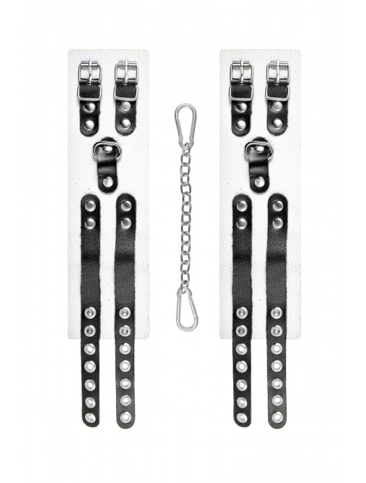 Бело-черные оковы с двумя ремешками и люверсами - Pecado - купить с доставкой в Новочеркасске