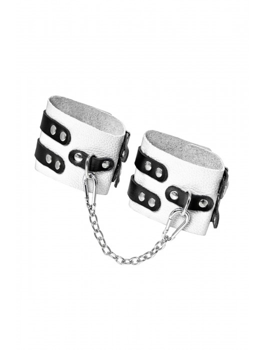Бело-черные оковы с двумя ремешками и люверсами - Pecado - купить с доставкой в Новочеркасске