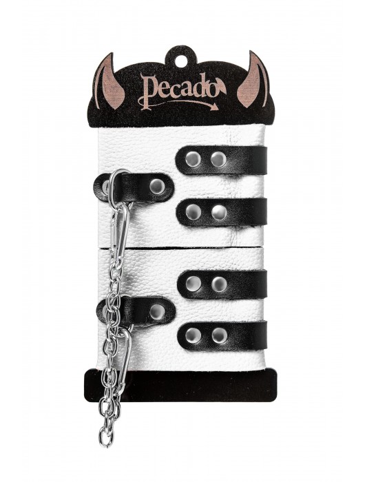 Бело-черные оковы с двумя ремешками и люверсами - Pecado - купить с доставкой в Новочеркасске