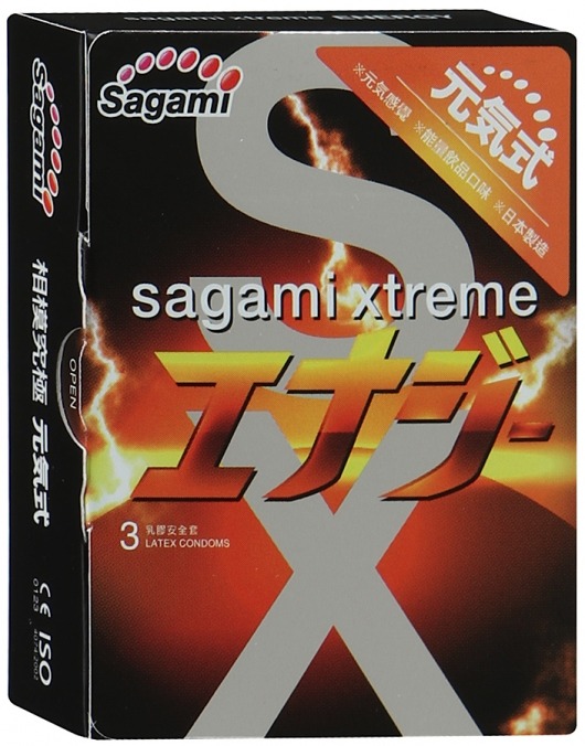 Презервативы Sagami Xtreme ENERGY с ароматом энергетика - 3 шт. - Sagami - купить с доставкой в Новочеркасске