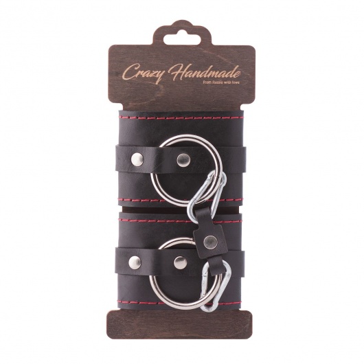 Черные однослойные кожаные наручники с контрастной строчкой - Crazy Handmade - купить с доставкой в Новочеркасске