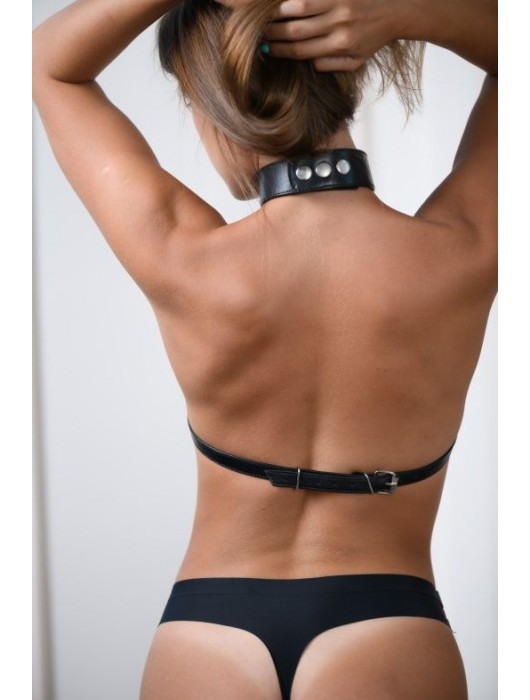 Черная кожаная сбруя с ошейником plus size из нежной кожи - БДСМ Арсенал - купить с доставкой в Новочеркасске