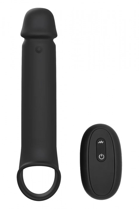 Черная насадка-удлинитель с вибрацией Vibrating Extender With Remote - Dream Toys - в Новочеркасске купить с доставкой