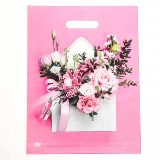 Розовый пакет с цветочным принтом и вырубной ручкой (40х31 см) - Сима-Ленд - купить с доставкой в Новочеркасске