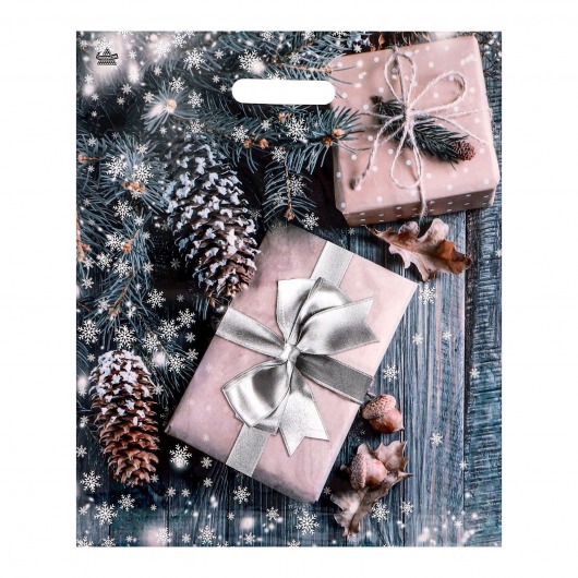 Новогодний пакет с принтом в виде подарков и вырубной ручкой (45х38 см) - Сима-Ленд - купить с доставкой в Новочеркасске