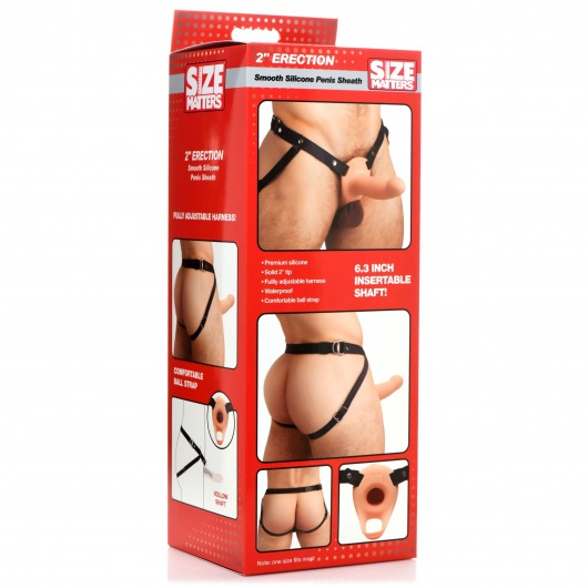 Телесный полый страпон на черных регулируемых ремешках 2’’ Erection Smooth Silicone Penis Sheath - XR Brands - купить с доставкой в Новочеркасске