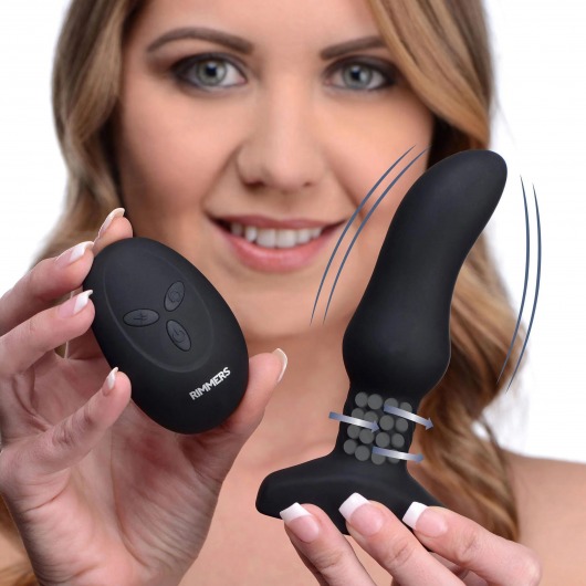 Черная анальная вибропробка с пультом ДУ Curved Rimming Plug Slim M - 13,9 см. - XR Brands