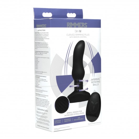 Черная анальная вибропробка с пультом ДУ Curved Rimming Plug Slim M - 13,9 см. - XR Brands