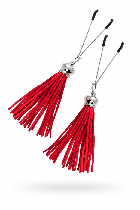 Зажимы на соски «Вилки» с красными кисточками из замши - Pecado - купить с доставкой в Новочеркасске