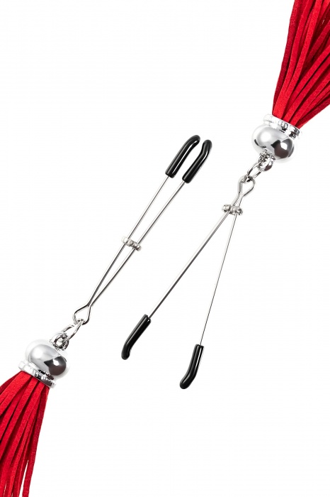 Зажимы на соски «Вилки» с красными кисточками из замши - Pecado - купить с доставкой в Новочеркасске