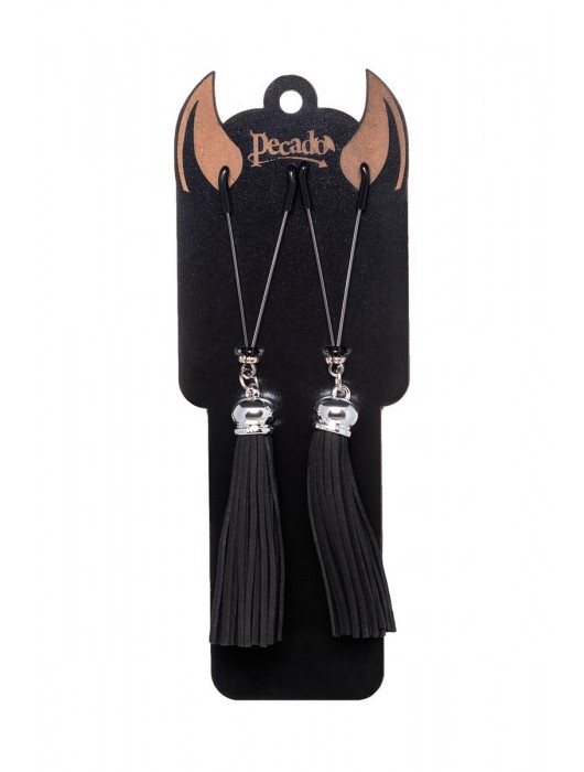 Зажимы на соски «Вилки» с черными кисточками из замши - Pecado - купить с доставкой в Новочеркасске
