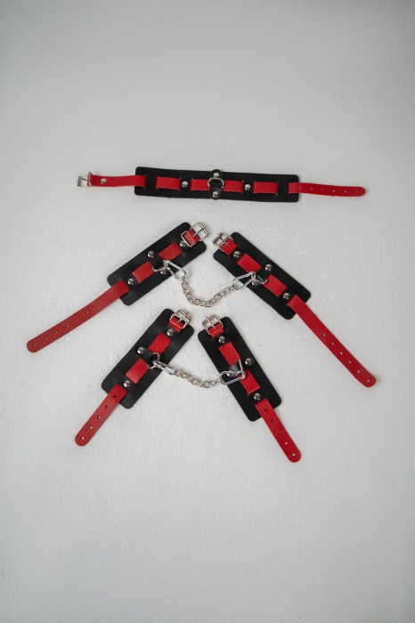 Черно-красный набор фиксаций: наручники, оковы и ошейник - Crazy Handmade - купить с доставкой в Новочеркасске