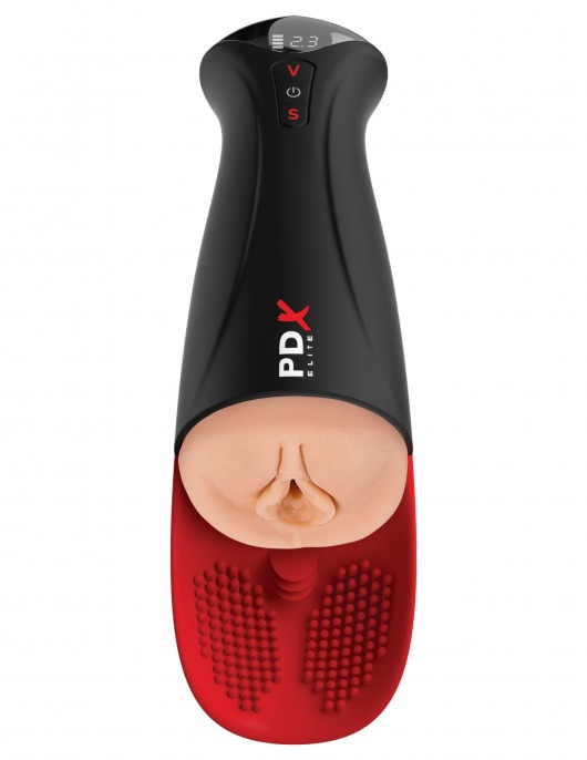 Телесный мастурбатор-вагина в черной колбе с вибрацией Fuck-O-Matic Pro XL - Pipedream - в Новочеркасске купить с доставкой