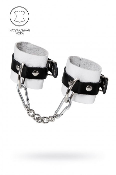 Бело-черные кожаные наручники с одним ремешком с люверсами - Pecado - купить с доставкой в Новочеркасске