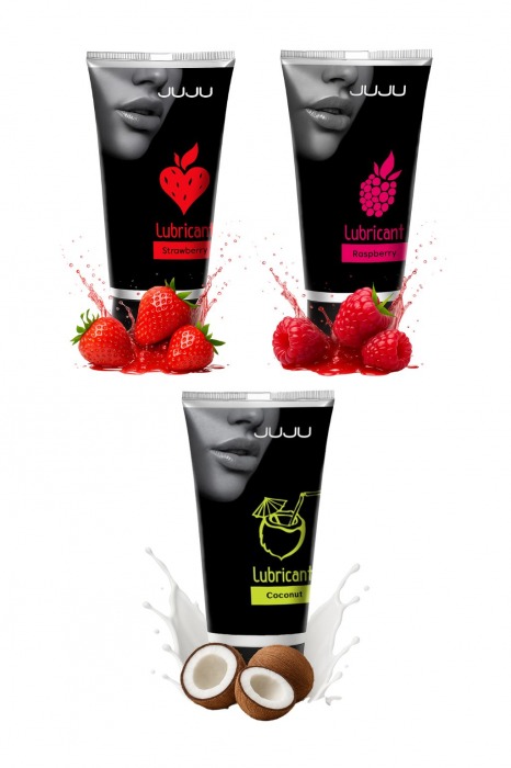 Набор из 3 съедобных лубрикантов JUJU (клубника, малина, кокос) - JuJu - купить с доставкой в Новочеркасске