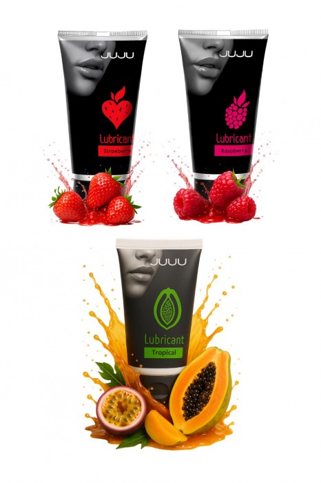 Набор из 3 съедобных лубрикантов JUJU (клубника, малина, тропические фрукты) - JuJu - купить с доставкой в Новочеркасске