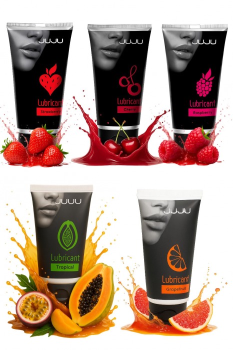 Набор из 5 съедобных лубрикантов JUJU (клубника, малина, тропические фрукты, вишня, грейпфрут) - JuJu - купить с доставкой в Новочеркасске