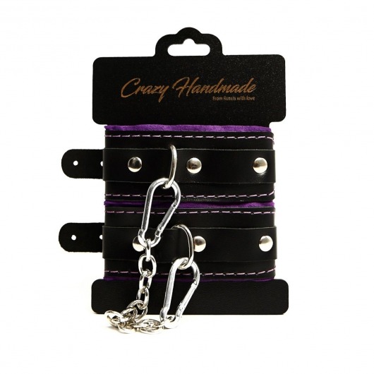 Черно-фиолетовые скругленные наручники с мягкой подкладкой - Crazy Handmade - купить с доставкой в Новочеркасске