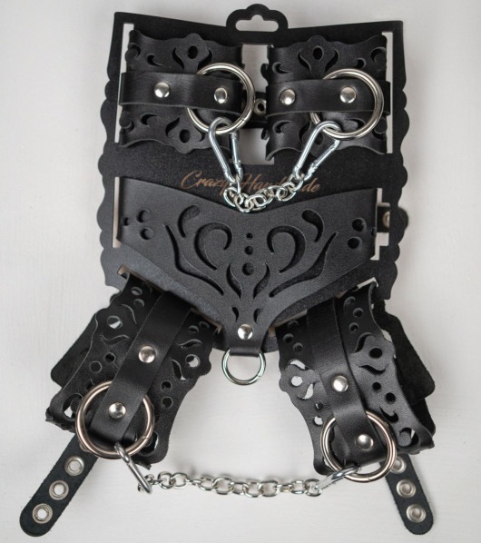 Черный ажурный кожаный набор фиксаций - Crazy Handmade - купить с доставкой в Новочеркасске