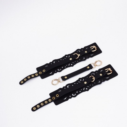 Черный кожаные оковы с узорами и золотистой фурнитурой - Crazy Handmade - купить с доставкой в Новочеркасске