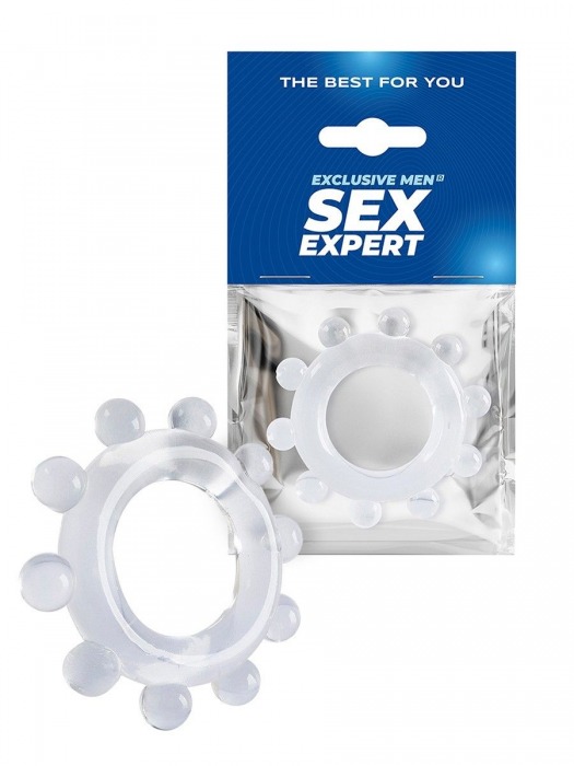 Прозрачное эрекционное кольцо со стимулирующими шариками - Sex Expert - в Новочеркасске купить с доставкой