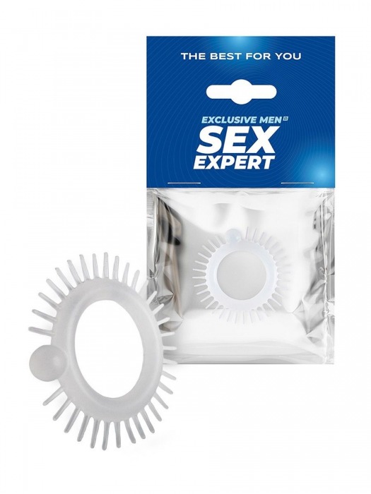 Эластичное эрекционное кольцо с шипиками и шариком - Sex Expert - в Новочеркасске купить с доставкой