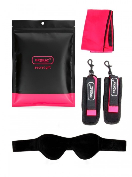 Черно-розовый эротический набор: маска, наручники и повязка - Erokay - купить с доставкой в Новочеркасске