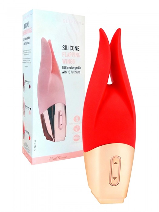 Красный мини-вибратор с раздвоенным кончиком - 12,3 см. - Erokay