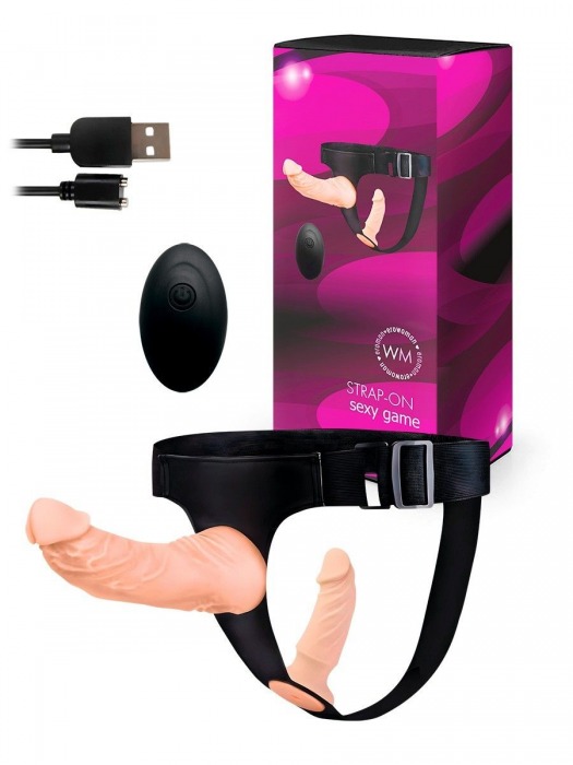 Женский страпон с 2 насадками, вибрацией и пультом ДУ - Erowoman-Eroman - купить с доставкой в Новочеркасске