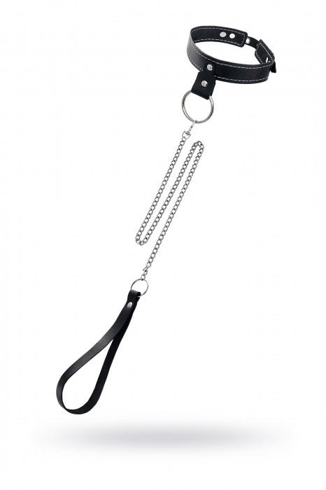 Черный узкий однослойный ошейник с серебристым поводком-цепочкой - Pecado - купить с доставкой в Новочеркасске