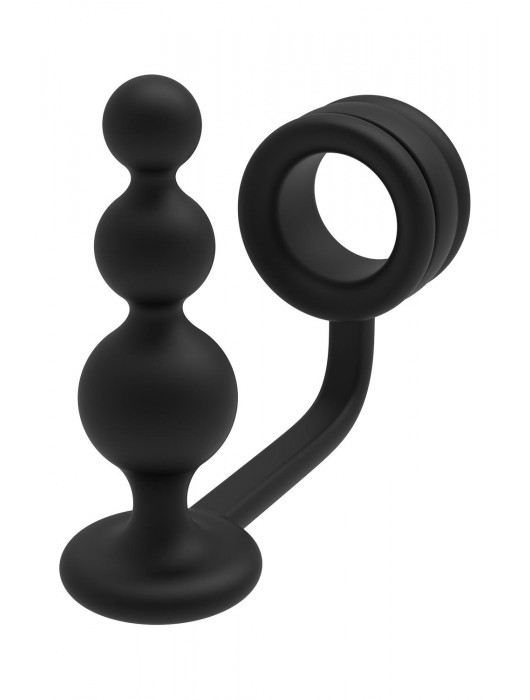Черное эрекционное кольцо с анальной елочкой Cockring With Beaded Anal Plug - Dream Toys - в Новочеркасске купить с доставкой