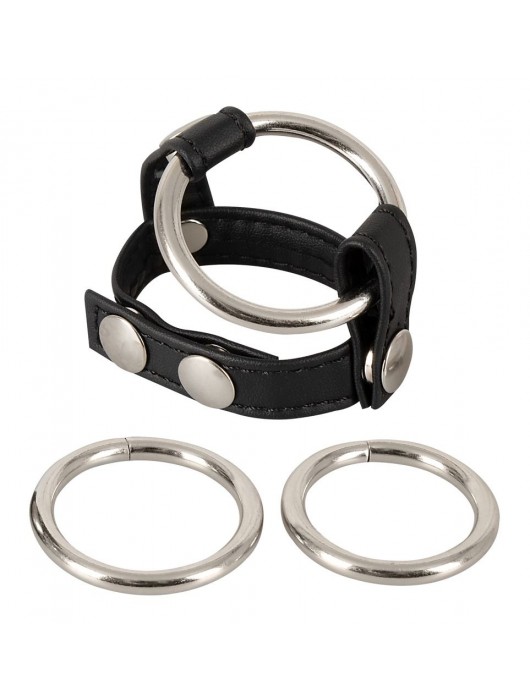 Подхват для мошонки с 3 съемными эрекционными кольцами Leder-Riemen - Orion - в Новочеркасске купить с доставкой