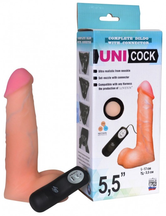 Фаллическая насадка Харнесс UNICOCK 5,5  с вибрацией - 17 см. - LOVETOY (А-Полимер) - купить с доставкой в Новочеркасске