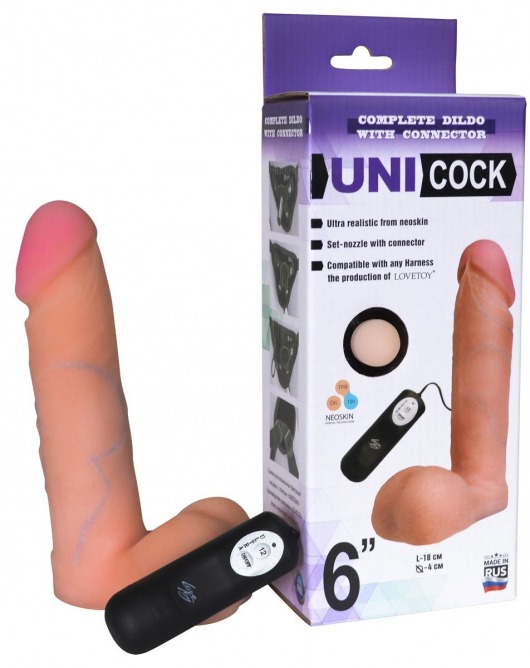 Фаллическая насадка Харнесс UNICOCK 6  с вибрацией - 18 см. - LOVETOY (А-Полимер) - купить с доставкой в Новочеркасске