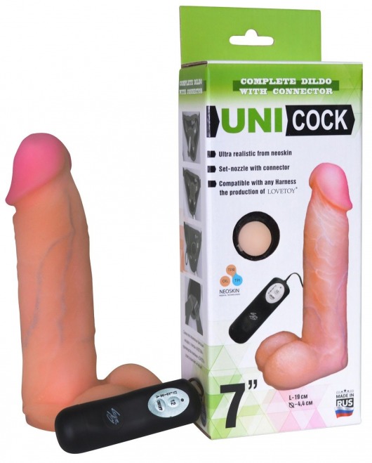 Фаллическая насадка Харнесс UNICOCK 7  с вибрацией - 19 см. - LOVETOY (А-Полимер) - купить с доставкой в Новочеркасске