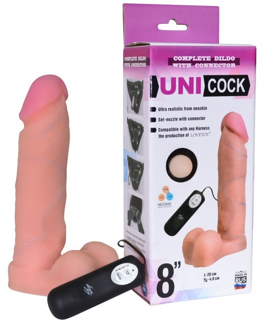 Фаллическая насадка Харнесс UNICOCK 8  с вибрацией - 20 см. - LOVETOY (А-Полимер) - купить с доставкой в Новочеркасске