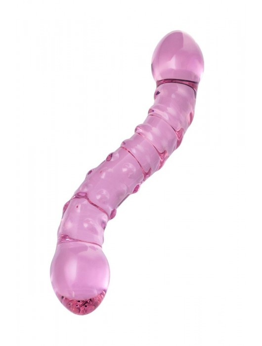 Двусторонний розовый фаллос  с рёбрами и точками - 19,5 см. - Sexus