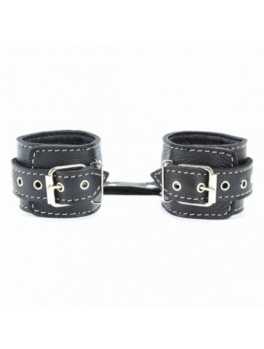 Чёрные кожаные наручники с крупной строчкой - БДСМ Арсенал - купить с доставкой в Новочеркасске