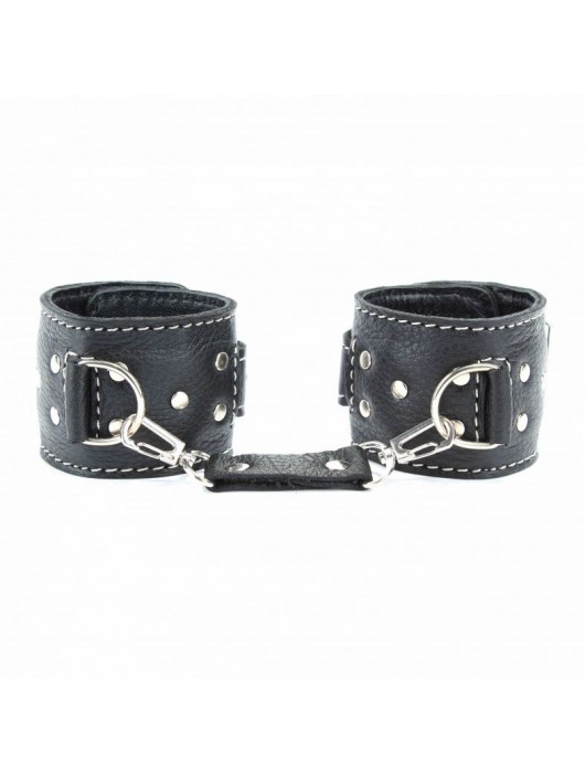 Чёрные кожаные наручники с крупной строчкой - БДСМ Арсенал - купить с доставкой в Новочеркасске