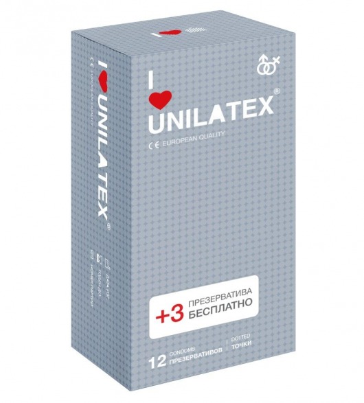 Презервативы с точками Unilatex Dotted - 12 шт. + 3 шт. в подарок - Unilatex - купить с доставкой в Новочеркасске