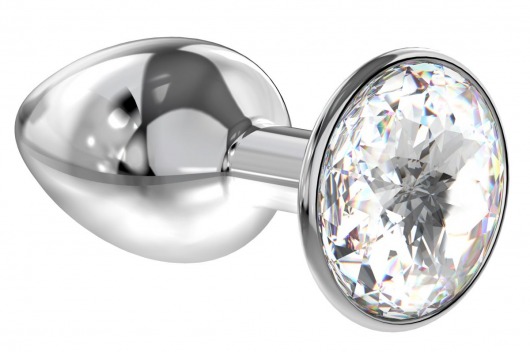 Малая серебристая анальная пробка Diamond Clear Sparkle Small с прозрачным кристаллом - 7 см. - Lola Games - купить с доставкой в Новочеркасске