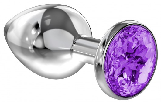 Малая серебристая анальная пробка Diamond Purple Sparkle Small с фиолетовым кристаллом - 7 см. - Lola Games - купить с доставкой в Новочеркасске