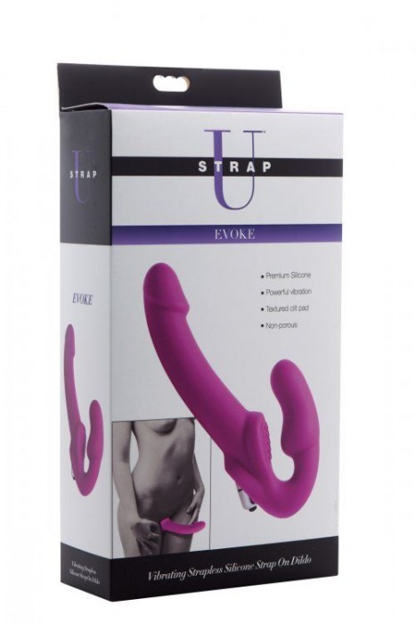 Ярко-розовый безремневой вибрострапон Evoke Vibrating Strapless Silicone Strap-on Dildo - XR Brands - купить с доставкой в Новочеркасске