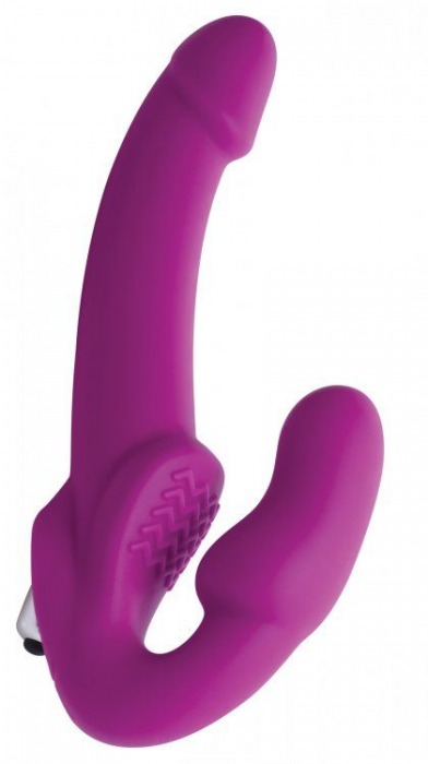 Ярко-розовый безремневой вибрострапон Evoke Vibrating Strapless Silicone Strap-on Dildo - XR Brands - купить с доставкой в Новочеркасске