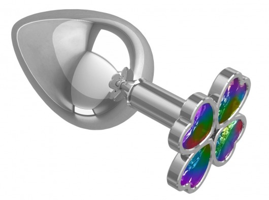 Серебристая анальная пробка-клевер с радужным кристаллом - 9,5 см. - Джага-Джага - купить с доставкой в Новочеркасске