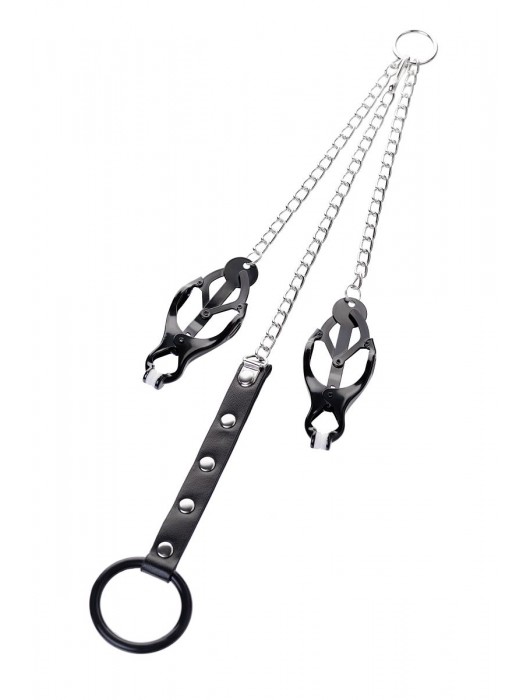 Черно-серебристые зажимы для сосков с кольцом для пениса TOYFA Metal - ToyFa - купить с доставкой в Новочеркасске