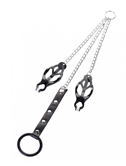 Черно-серебристые зажимы для сосков с кольцом для пениса TOYFA Metal - ToyFa - купить с доставкой в Новочеркасске